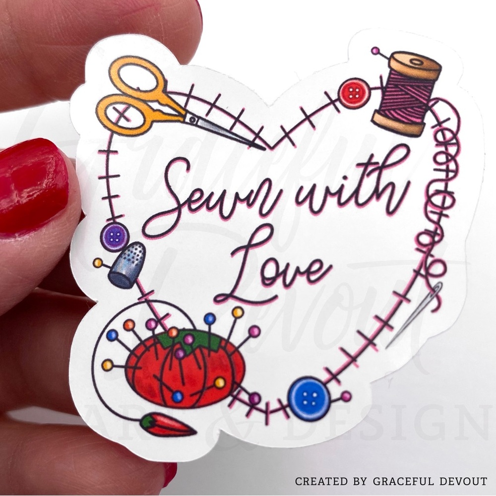 Sewn With Love- 2" (inches) (96ct.) Stickers - Picture 3 of 3